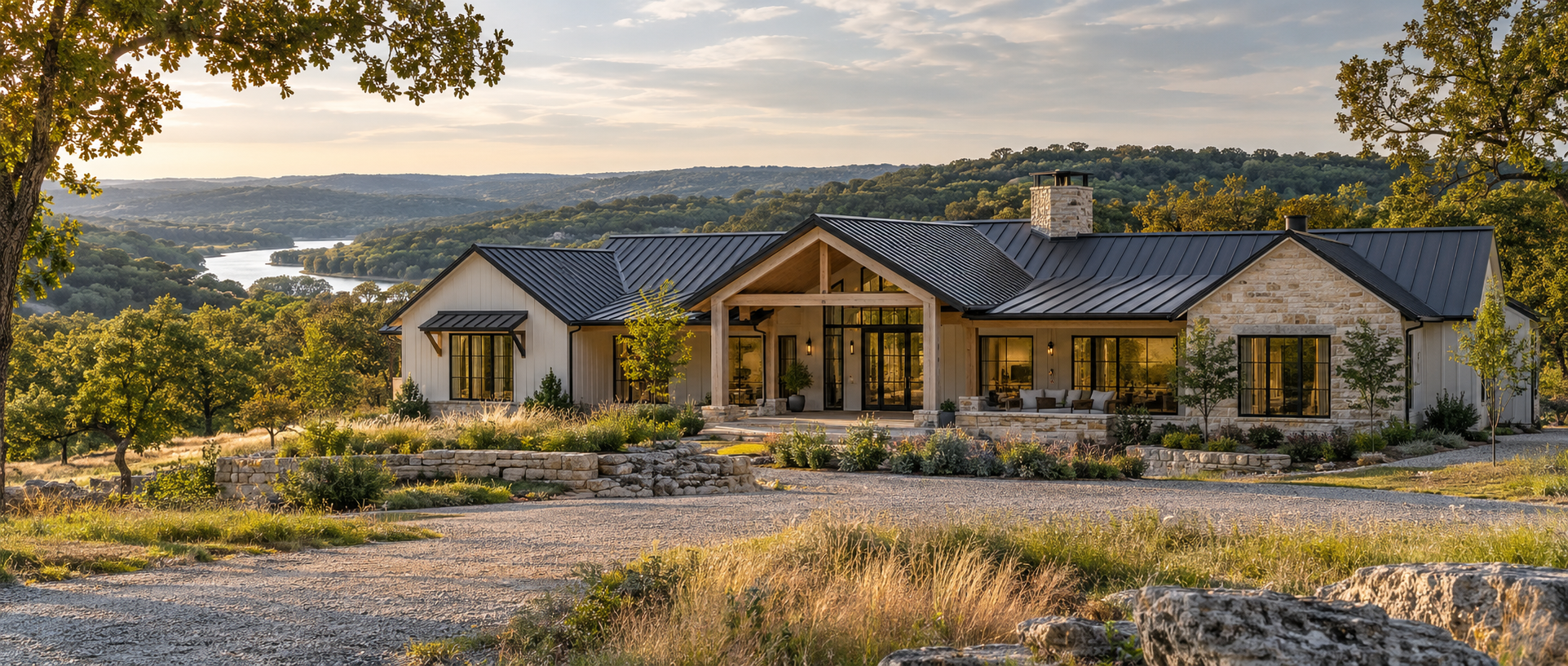 Welcoming home with warm wood, natural stone and expansive windows